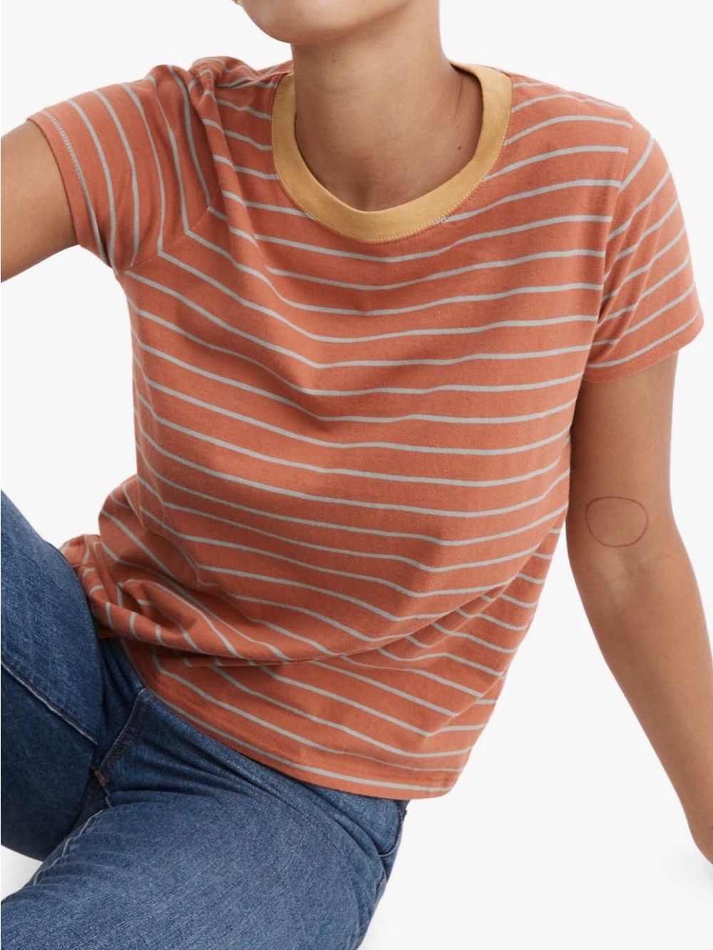 Madewell Earthern Red Striped Ringer Tee
